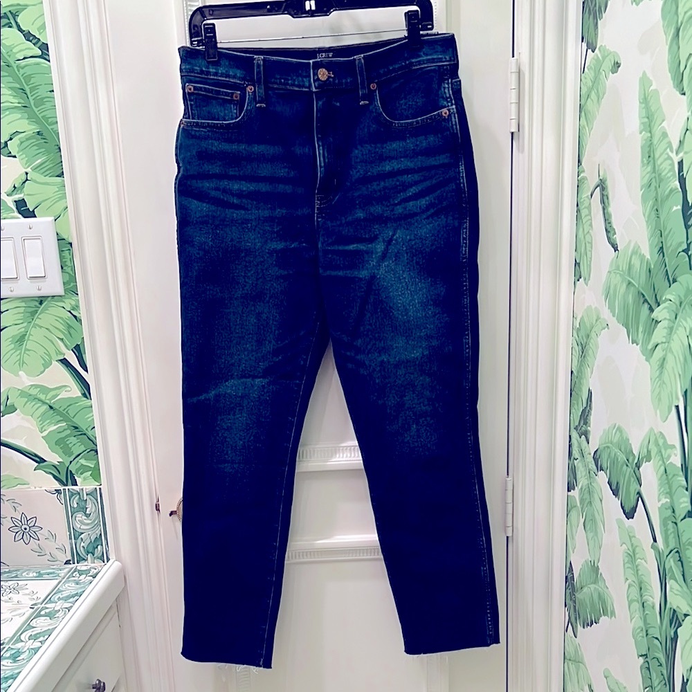 J. Crew Blue Straight Leg Jeans Classic Style with raw edge hem